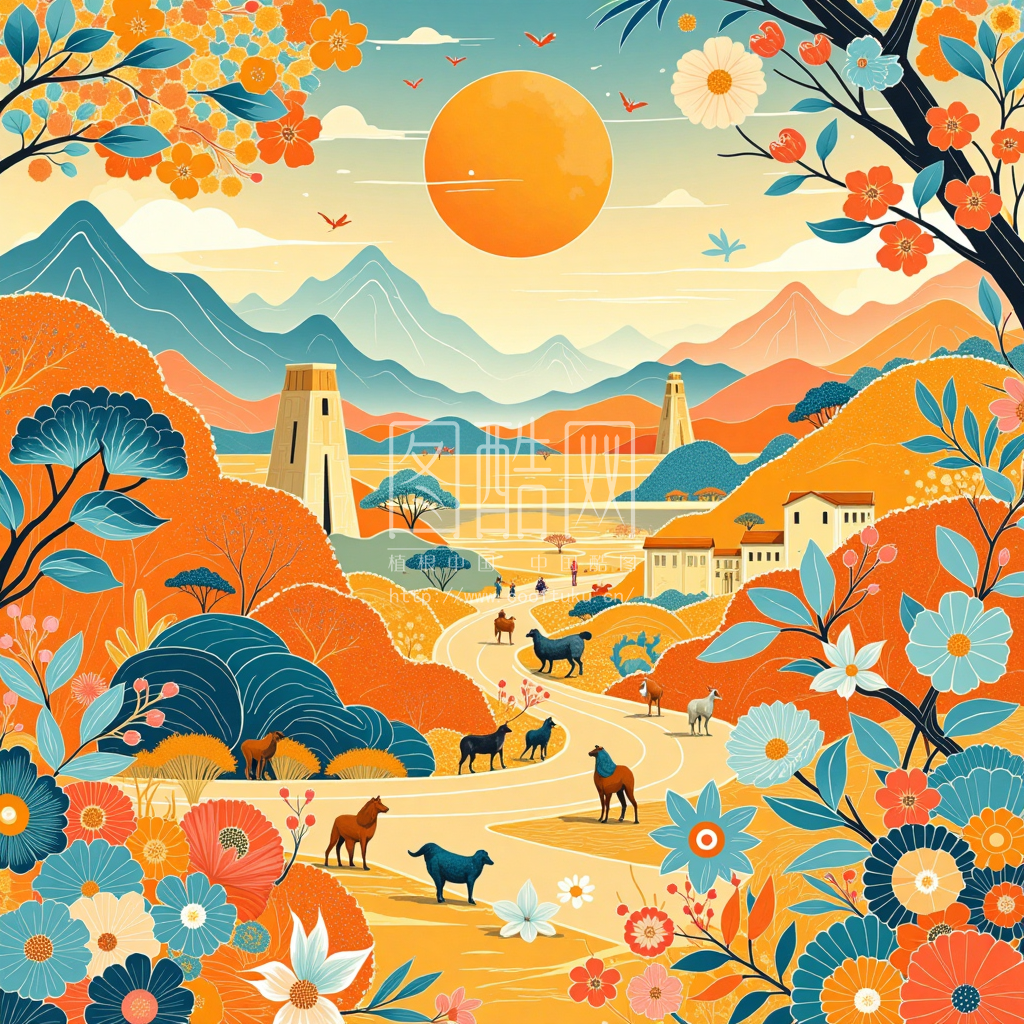敦煌风格风景插画